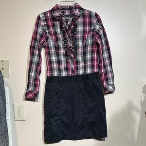 Plaid Ruffle Front Dress - Pink and Black